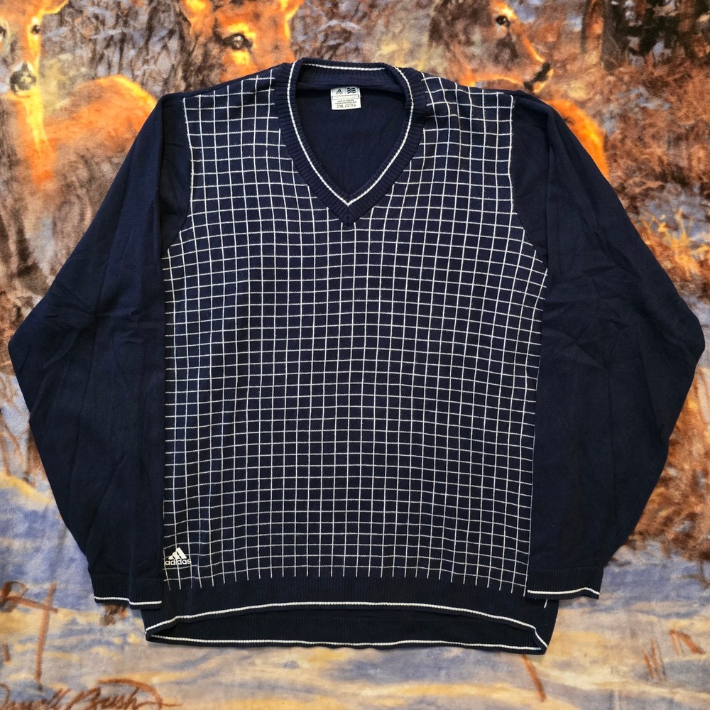 Vintage Adidas Golf RARE Geometric Fleece Knit VNeck Crewneck sz 2XL